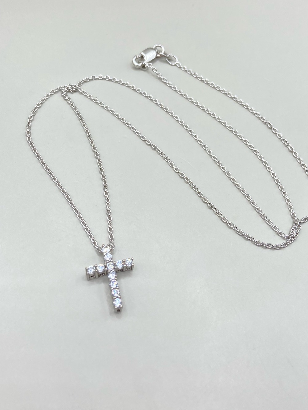 Sterling Silver Cubic Zirconia SAI Cross Pendant Necklace - Picture 3 of 6